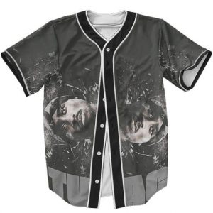 Tupac Makaveli Shakur Grunge Artwork Dope Gray Baseball Jersey