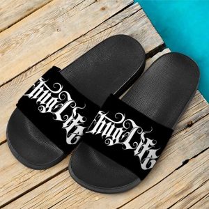 2Pac Amaru Shakur Thug Life Typography Badass Slide Sandals