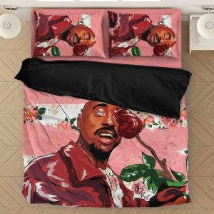 2pac Shakur Holding Rose Painting Style Awesome Bedding Set