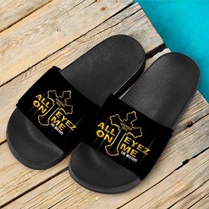 All Eyez On Me 2Pac Shakur Mixtape Black Gold Slide Sandals