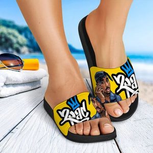 Awesome 2Pac Shakur Iconic Pose Yellow Slide Sandals