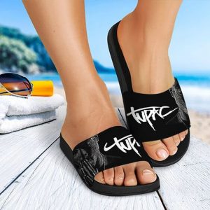 Tupac Amaru Shakur Praying Cool Black and White Slide Sandals