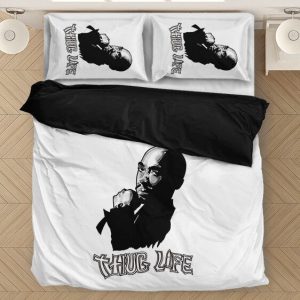 Tupac Amaru Shakur Thug Life Minimalist White Bedding Set
