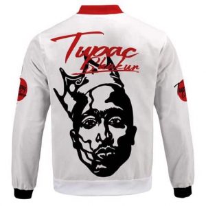 Tupac Shakur Crowned Face Silhouette White Bomber Jacket