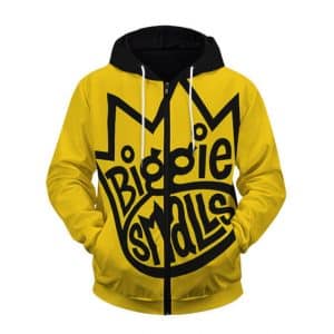 Biggie Smalls Crown Typography Logo Yellow Zipper Hoodie