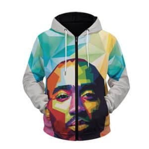 Tupac Shakur Geometric Art Vibrant Colors Zip Up Hoodie