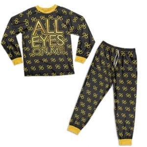 Gold All Eyes On Me 96 Pattern Tupac Black Pyjamas Set