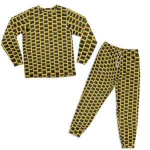 Tupac Makaveli Black Crown Pattern Yellow Nightwear Set