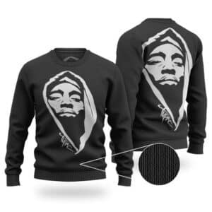 2Pac Face With Hoodie Silhouette Black Wool Sweater