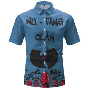 Wu-Tang Clan Members Cartoon Art Blue Button-Up Shirt